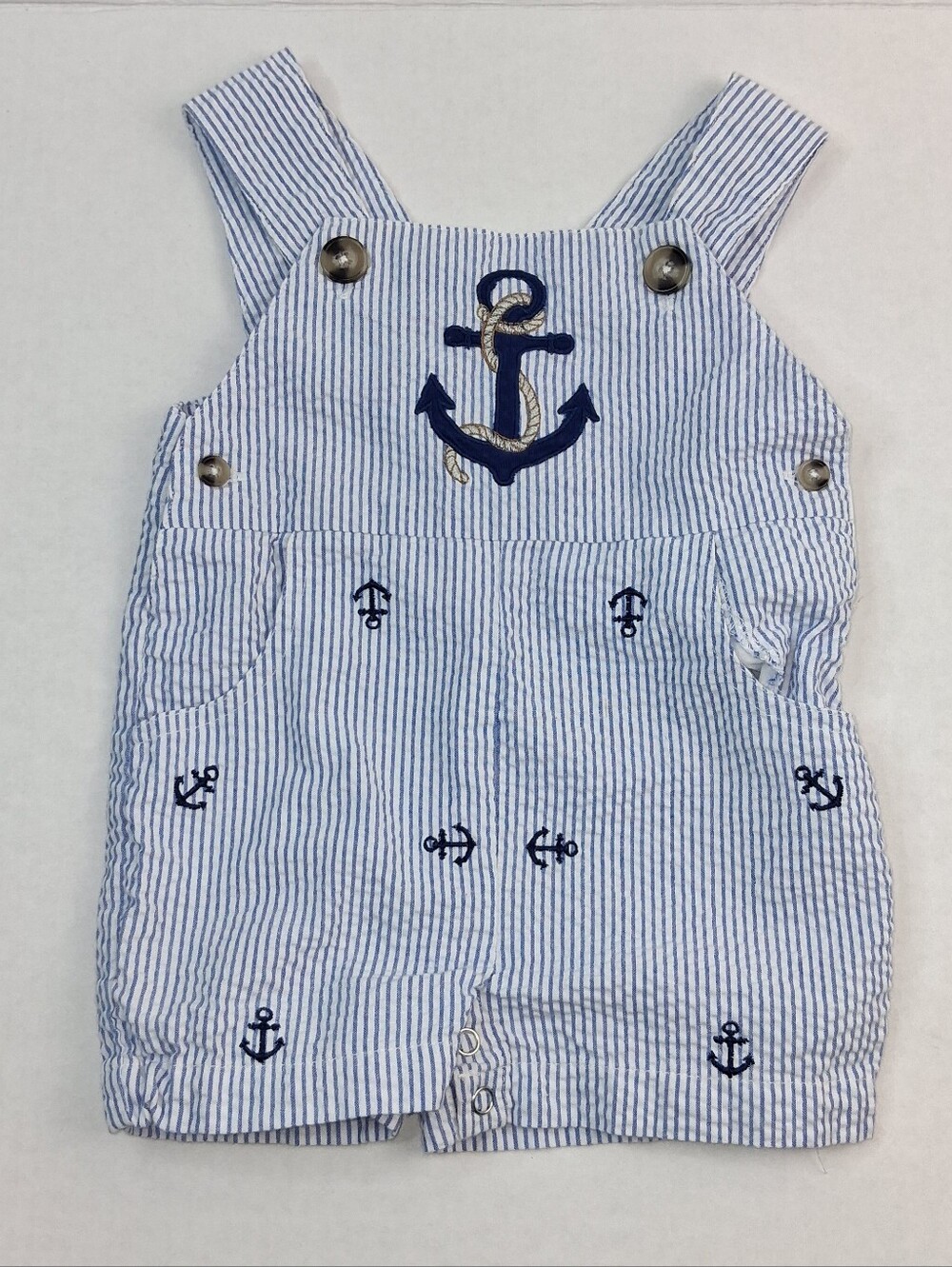 Bumble + Birdie Blue White Stripe Nautical Shortalls 6M